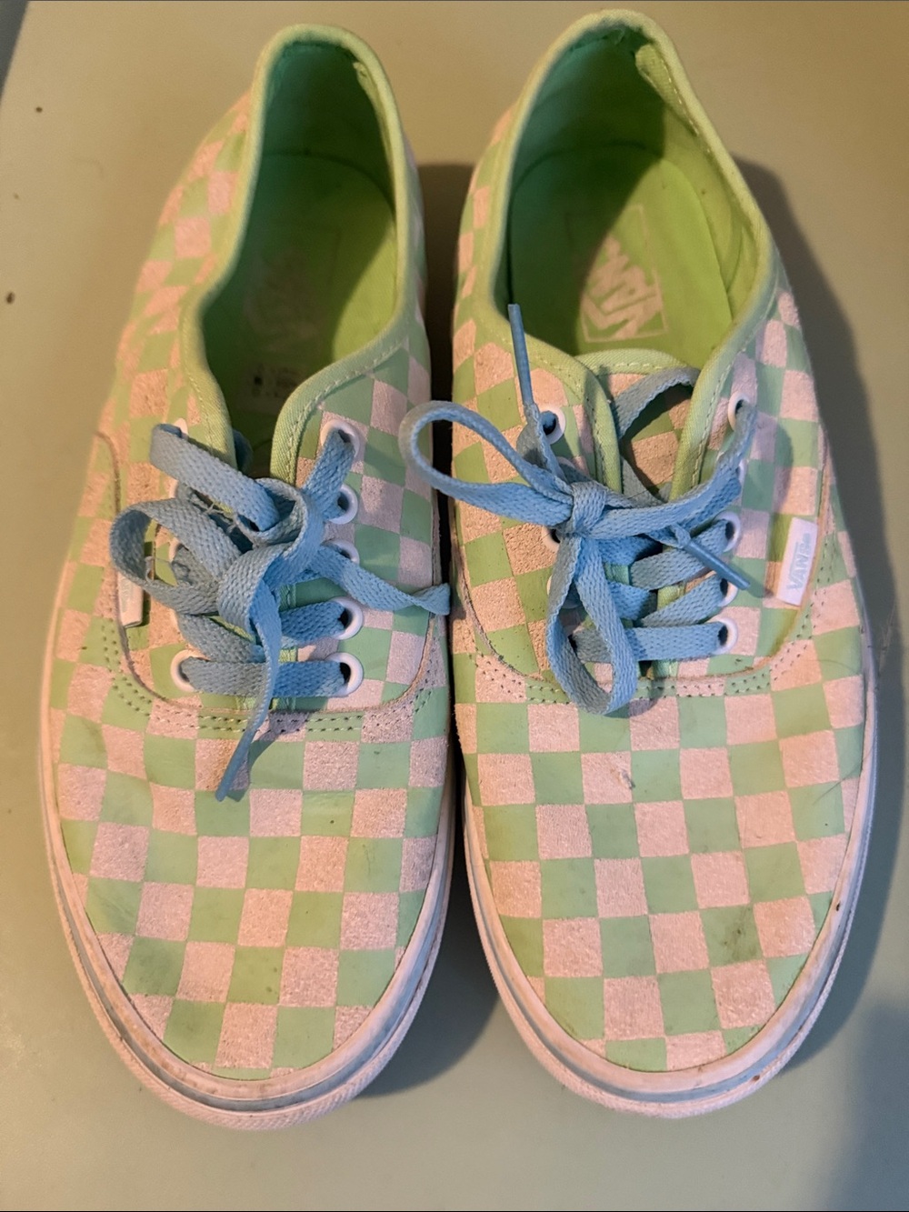 Vans Kids Checkerboard Low-Top Sneakers in Mint & off white